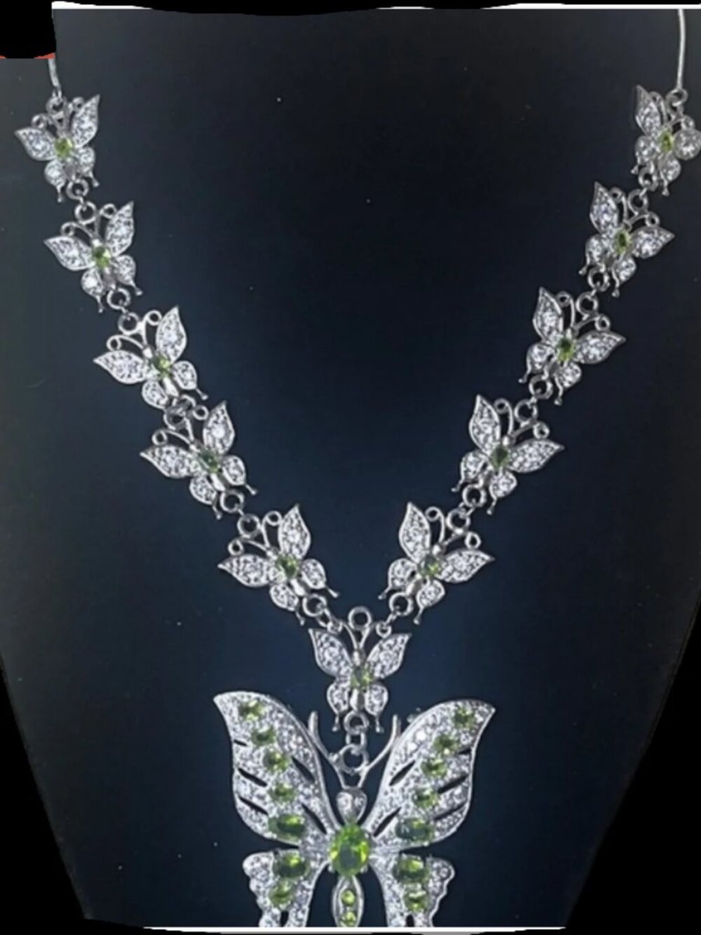 Peridot Butterfly Pendant Necklace • 925 Silver • Rhodium Plated • NWOT